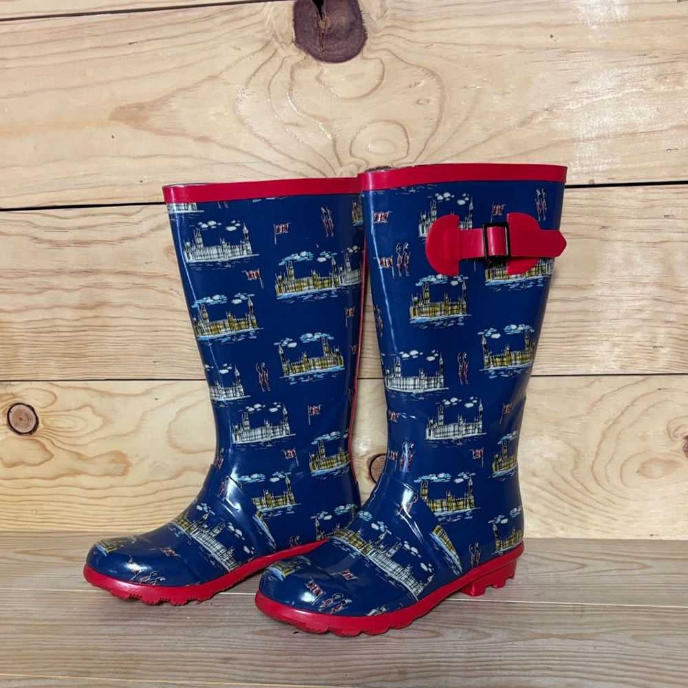 Mini Boden blue London theme‎ rain boots size 33 or 1.5